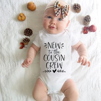 New Born Toddler Girl Clothes Bebe Boy Bodysuits Summer New to the Cousin Crew Letter Print Jumpsuit Infant Clothes Shower Gift