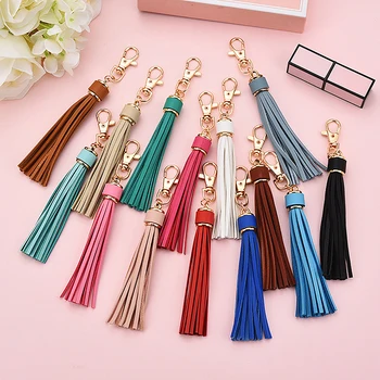 New Fashion Tassel Key Chain Women Cute Kutsel Keychain Bag Accessory PU Leather Kuts Car Key Ring Fringe Jewelry