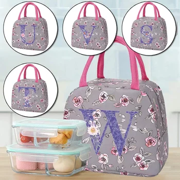 Nešiojamas pietų krepšys Termiškai izoliuota pietų dėžutė Bento maišelis Vakarienės izoliacinis krepšys Studento violetinė gėlių laiško drobė Pietų krepšys
