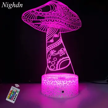 Nighdn 3D grybų lempa USB LED naktinė lemputė kūdikių naktinėms lempoms 7 spalvą keičianti naktinė šviesa Gimtadienio kalėdinės dovanos vaikams