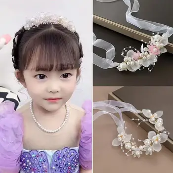 Nuotakos galvos juosta Reguliuojama dirbtinio perlo gėlių plaukų juosta mergaitėms Princesės stiliaus vestuvinė galvos juosta su neslystančio dizaino fėja