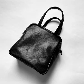 Odinė japoniška ir korėjietiška maža kvadratinė pakuotė augalinė raugintos odos vintažinė maža rankinė crossbody krepšys