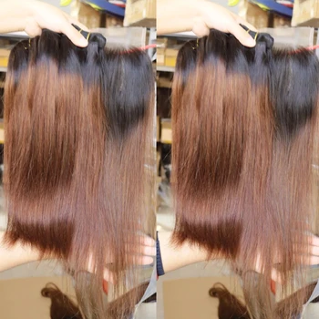 ombre 4 spalvos rudi ryšuliai su užsegimu 4x4 Brazilijos tiesių plaukų pynimo ryšuliai su nėrinių uždarymu Remy žmogaus plaukų priauginimas