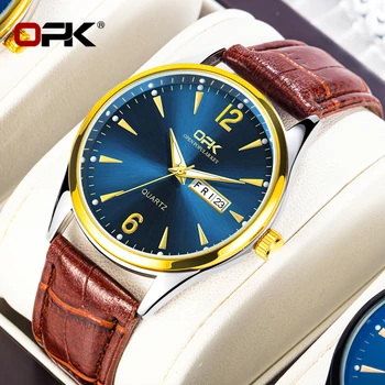 OPK kvarcinis vyriškas laikrodis Madingas klasikinis vandeniui atsparus šviečiantis kvėpuojantis odinis dirželis Verslo kalendorius Savaitės ekranas Vyriškas laikrodis