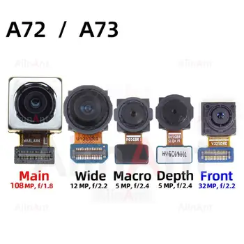 Originali kamera Galinė priekinė maža makro gylio plati pagrindinė galinė kamera Lankstus kabelis, skirtas Samsung Galaxy A73 A72 5G 4G A725 Telefonų dalims