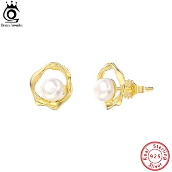 ORSA BRANGAKMENIAI 14K Auksas 925 svarų sterlingų sidabro Natūralaus perlo auskarai moterims Minimalizmas Išskirtinis ausų smeigtukas Smulkūs papuošalai GPE74