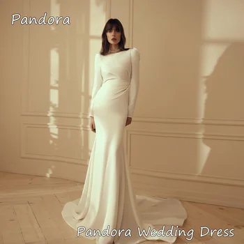 Pandora Satin Undinėlė O-kaklas Aplikacijos be nugaros Ruffle Oficiali dramblio kaulo nuotaka Grindų ilgio elegantiškos vestuvinės suknelės moteriai 2024
