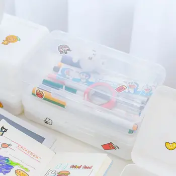 Patvari madinga aukštos išvaizdos skaidri plastikinė pieštukų dėžutė Paprasta vandeniui atspari saldainių spalva Anti-drop darbalaukio laikymo maišelis