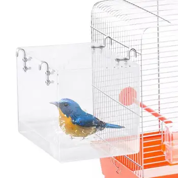 Paukščių vonios narvas Akrilinių paukščių vonios dėžutė Maža kubinių paukščių vonia Paukščių vonia su kabančiais kabliukais papūgoms Meilės paukščiai Kokatieliai
