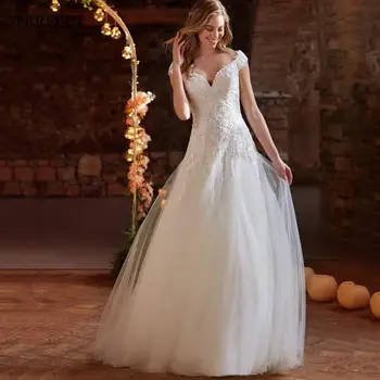 PERFECT Classic Sweetheart A-Line vestuvinės suknelės be nugaros nuo pečių nėrinių aplikacijos Nuotakos chalatai Tiulis Naujas chalatas De Mariée