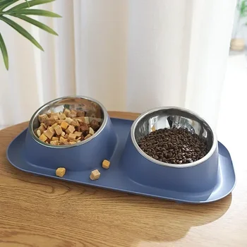 Pet Dog Appliance Feeder Double Home For Pets Dish Stainless Raised Bowl Feeding Bowls Accessories Stand Cat Steel Cats