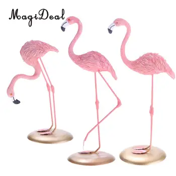 Pink 3 stiliai Stovintys flamingo paukščiai Gyvūnų statula Ornamentas Menas Kolekcionuojamos figūrėlės miniatiūros Dekoro peizažas