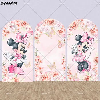 Pink Butterfly Baby Girl Baby Shower Background Photography Flower Minnie Mouse 1st Birthday Arch Background Cover Party Decor
