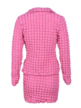 Pink Cowgirls Sijonų rinkiniai moterims Karšta rožinė apranga Y2k Spausdintas rinkinys Apkarpytas viršus ilgomis rankovėmis Bodycon Mini sijonas Bernvakaris
