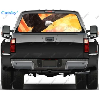 Plikasis erelis su JAV vėliava Galinio lango lipdukas tinka pikapui, sunkvežimiui, automobiliui Universalus Žiūrėti per perforuotą galinį langą Vinilo lipdukas