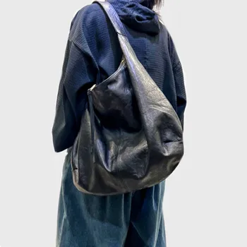 Plisuotas dizainas Natūralios odos krepšys per petį Moterys Rankų darbo Hobos rankinės Aukštos kokybės moteriškas viengubas pažastų kryžminis krepšys