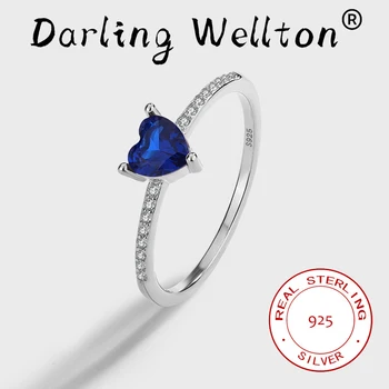 Prabangus širdies keturių šakių safyro visų deimantų poros žiedas moterims Originalus sterlingų S925 sidabro sužadėtuvių dovanų papuošalas