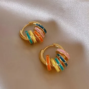 prancūziško naujo dizaino mados papuošalai 18K paauksuotas spalvotas apskritimo emalio auskarai vintažiniai moteriški kasdieniai aksesuarai
