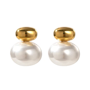 prancūziško stiliaus 16K paauksuotas nerūdijančio plieno imitacija perlų smeigės Elegantiški geometriniai auskarai Papuošalų dovana