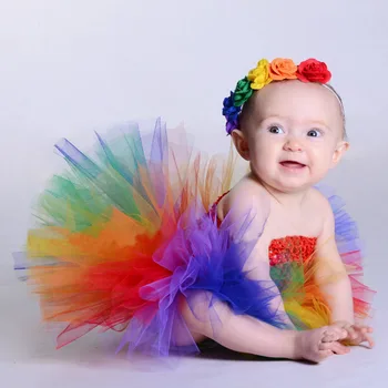 Princess Baby Rainbow Couture Tutu suknelė su gėlių galvos juosta Helovino gimtadienio kostiumas Mergaičių foto rekvizitai TS125