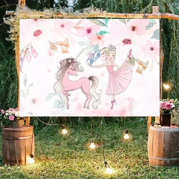 Princesės šokis su vienaragio fotografija Rožinis sapnas Su gimtadieniu Fono fono reklamjuostė Vaikų miegamojo dekoravimas