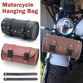 PU odinis universalus motociklo įrankių krepšys Neperšlampamas priekinės šakės vairo įrankių rinkinys Vintage Roll pakabinamas laikymo statinės balno krepšys
