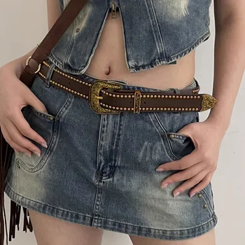 Punk Pu Alloy Dyglied Belt for Women Retro Designer Brand Sagtis Waist Strap Men Female Jeans Dress Kelnės Dekoratyvinė juosmens juosta
