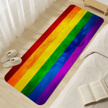 Pėdų kilimėlis Flanelė Vaivorykštė LGBT pasididžiavimo vėliava Kilimas miegamajam Kambario grindys Virtuvės durys Minkštas juokingas durų kilimėlis Modernus namų dekoravimas