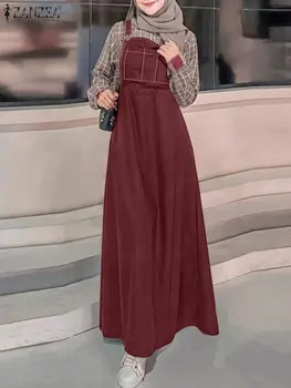 Ramadano musulmonė Kieta suknelė ZANZEA Moterys Vintažinis šventinis chalatas Islamiški drabužiai Turkija Abaya Vestidos Priežastinės petnešos Sundress