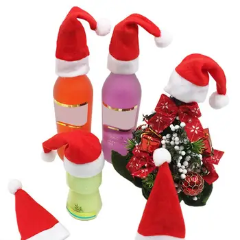 Raudonojo Kalėdų vyno butelio dangtelis Mini Kalėdų senelio skrybėlė Vaikų Kalėdų dovanų dekoravimo svarstyklės Lėlės Vakarėlis Vakarienė Stalas Kalėdinė dekoracija