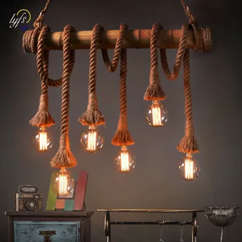 retro kanapių virvės pakabinami žibintai Pramoninis senovinis loftas LED pakabukas Namų svetainė Valgomojo stalai Dekoravimo pakabinamas šviestuvas