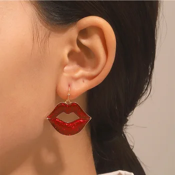 Retro Pop Seksualūs liepsnojantys raudoni lūpų auskarai Moteriška perdėta asmenybė Mados Lūpų auskarai Valentino dienos auskarai