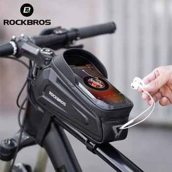 ROCKBROS dviračių krepšys Neperšlampamas jutiklinis ekranas Dviračių viršutinis priekinio vamzdžio rėmas MTB Plento dviratis 6.5 Telefono dėklo priedai