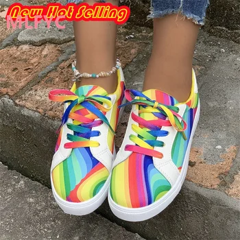 Rudens spalvingi gradiento moteriški batai 2023 Nauji gatvės vaivorykštės mados laisvalaikio mados batai madingi moteriški batai