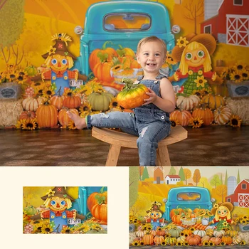 Rudens ūkio fonai Vaikų kūdikių fotografijos rekvizitai Suaugusiųjų vaikų fotoskambutis Rudens sunkvežimio kaliausės dekorai Fonas