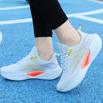 Ruduo Nauji platforminiai batai moterims Suvarstomi kvėpuojantis tinklelis Moterų tenisas Moteriški stambūs sportbačiai Lauko laisvalaikio bėgimo bateliai