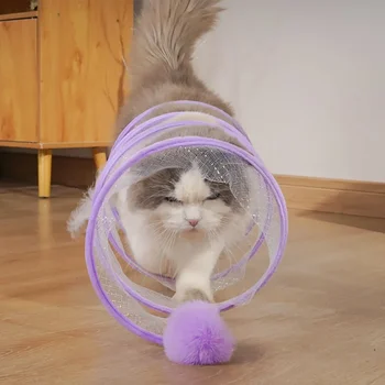 S tipo spiralinis tunelio vamzdis kačiukui triušiui sulankstomas katės tunelis sulankstomas spyruoklinis tunelis su pakabuku 