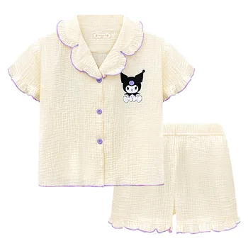 Sanrio pižama Kuromi patogi mergaičių pižama Gryna medvilnė Dvisluoksnė marlė Atsitiktinė vaikiška pižama Mergaičių namų kostiumo komplektas