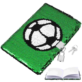 Sequin Notebook Reversible Football Pattern Notebook with Lock and Keys Diary Journal Travel Notebook Diary for Kids and Adults
