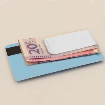 Sidabrinis metalinis pinigų spaustukas su dovanų dėžute Minimalistinė priekinė kišeninė piniginė Lengva naudoti nerūdijančio plieno kreditinės kortelės spaustukas