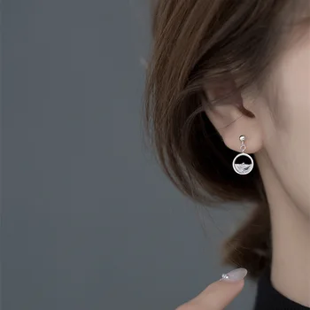 Sidabrinės spalvos jūrinio stiliaus apvalūs smeigės auskarai moterims Mieli maži auskarai Korėjos mados vakarėlis Dovanų papuošalai