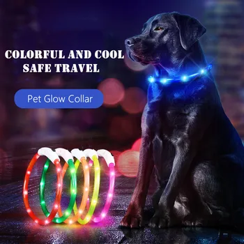 Silikoninis LED šuns antkaklis USB įkraunamas šviečiantis šuns antkaklis Apsauga nuo pametimo / automobilio avarijos Sauga Naminių gyvūnėlių lengvas antkaklis šunų priedams