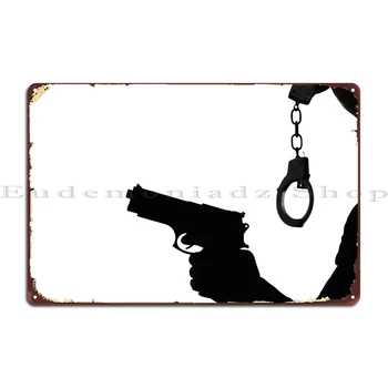 Silueto pistoleto antrankiai D metaliniai ženklai Surūdijusios vakarėlio sienos urvo dizainas Garažo skardos ženklo plakatas