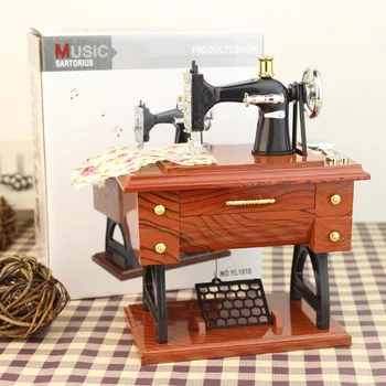Siuvimo mašina Muzikos dėžutė Mini vintažinis retro siuvimas Laikrodis Muzikos dėžutė Dovanų stalas Namų dekoravimas Gimtadienio kalėdinė dovana