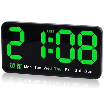 skaitmeninis sieninis laikrodis, 9.5 colio, LED žadintuvas su dideliais skaitmenimis, DST, dvigubas žadintuvas, svetainės miegamiesiems Klasės dekoras Lengva įdiegti