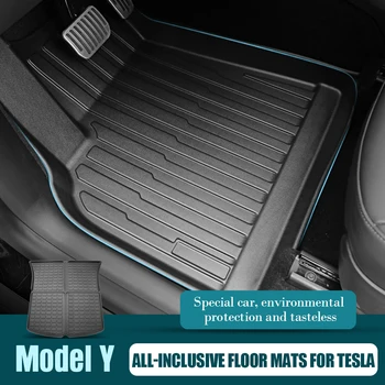 skirta Tesla Model Y 2021 2022 automobilių aksesuarai 3Pcs 3D TPE specialus vandeniui atsparus neslystantis grindų kilimėlis visiškai apsuptas specialus pėdų padas