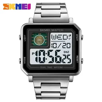 SKMEI Neperšlampamas LED šviečiantis atsitiktinis kvadratinis laikrodis reloj hombre Stačiakampis Vyriški elektroniniai laikrodžiai 2033 Metal Style skaitmeninis laikrodis