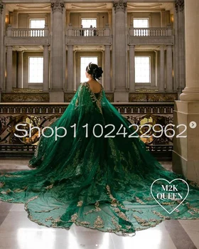 Smaragdinė žalia princesė Quinceanera Suknelės su 