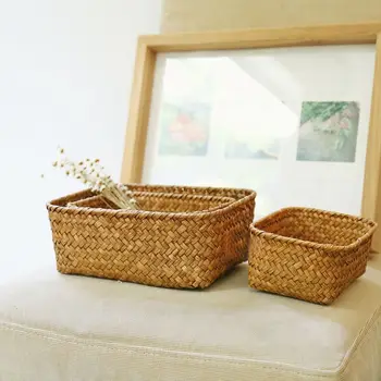 Smulkūs šiaudai rankų darbo namų dekoras dekoratyvinis naudingas laikymo krepšelis rotango dėžutė vaisių puodas džiovintų gėlių organizatorius