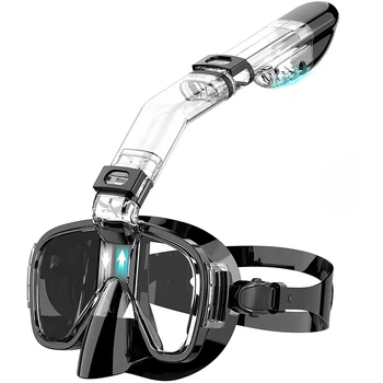 Snorkel Mask sulankstomų nardymo kaukių rinkinys su sauso viršaus sistema ir fotoaparato laikikliu, anti-fog profesionali nardymo įranga-juoda